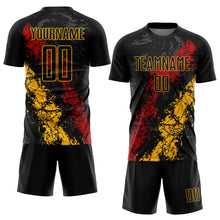 Load image into Gallery viewer, Custom Black Gold-Red Sublimation Soccer Uniform Jersey
