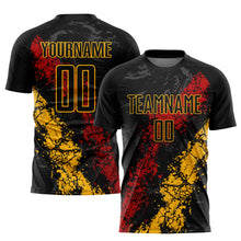 Load image into Gallery viewer, Custom Black Gold-Red Sublimation Soccer Uniform Jersey
