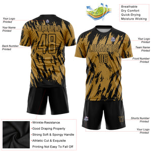 Custom Old Gold Black Sublimation Soccer Uniform Jersey