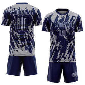 Custom Navy Gray Sublimation Soccer Uniform Jersey