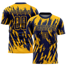 Load image into Gallery viewer, Custom Gold Navy Sublimation Soccer Uniform Jersey
