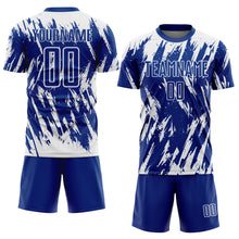 Load image into Gallery viewer, Custom Royal White Sublimation Soccer Uniform Jersey
