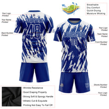 Load image into Gallery viewer, Custom Royal White Sublimation Soccer Uniform Jersey
