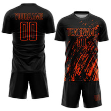 Load image into Gallery viewer, Custom Black Orange Sublimation Soccer Uniform Jersey
