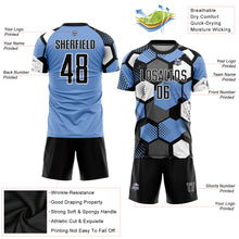 Load image into Gallery viewer, Custom Light Blue Black-White Sublimation Soccer Uniform Jersey
