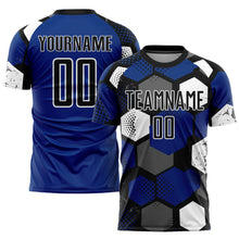 Load image into Gallery viewer, Custom Royal Black-White Sublimation Soccer Uniform Jersey
