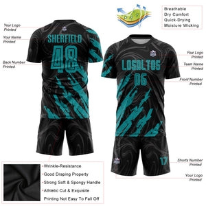 Custom Black Teal Sublimation Soccer Uniform Jersey