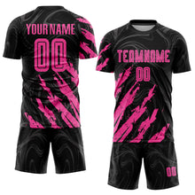 Load image into Gallery viewer, Custom Black Pink Sublimation Soccer Uniform Jersey
