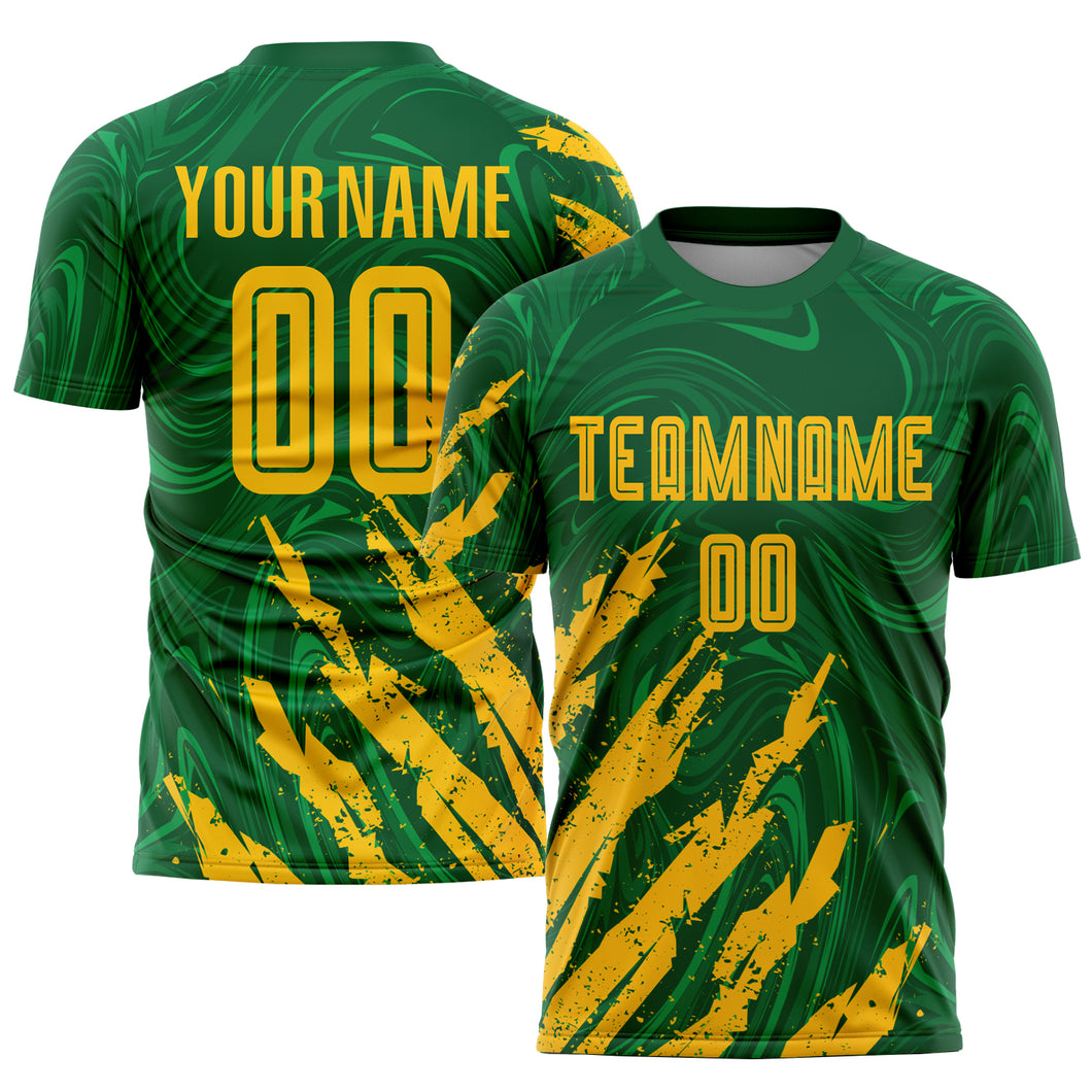 Custom Kelly Green Gold Sublimation Soccer Uniform Jersey