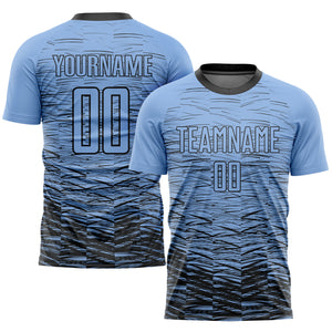 Custom Light Blue Black Sublimation Soccer Uniform Jersey