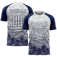 Load image into Gallery viewer, Custom Navy White Sublimation Soccer Uniform Jersey
