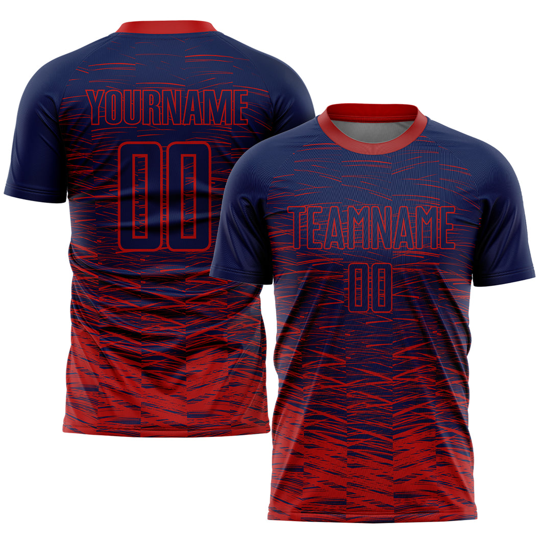 Custom Navy Red Sublimation Soccer Uniform Jersey