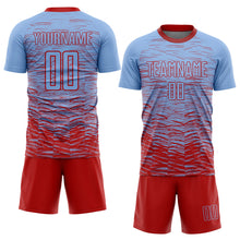 Load image into Gallery viewer, Custom Light Blue Red Sublimation Soccer Uniform Jersey
