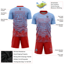 Load image into Gallery viewer, Custom Light Blue Red Sublimation Soccer Uniform Jersey
