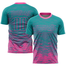 Load image into Gallery viewer, Custom Teal Pink Sublimation Soccer Uniform Jersey
