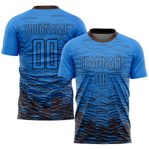 Custom Electric Blue Brown Sublimation Soccer Uniform Jersey