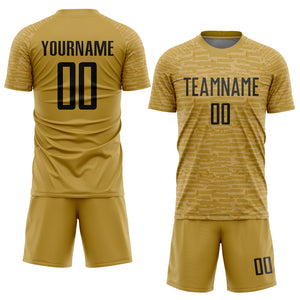 Custom Old Gold Black Sublimation Soccer Uniform Jersey