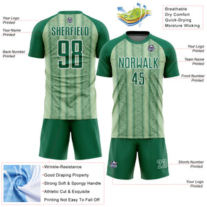 Custom Kelly Green Pea Green-White Ethnic Stripes Sublimation Soccer Uniform Jersey