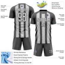 Load image into Gallery viewer, Custom Steel Gray White-Black Ethnic Stripes Sublimation Soccer Uniform Jersey
