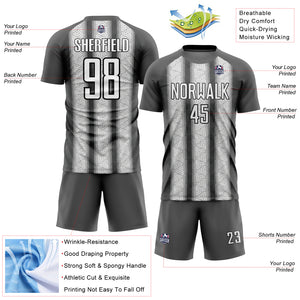Custom Steel Gray White-Black Ethnic Stripes Sublimation Soccer Uniform Jersey
