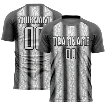 Custom Steel Gray White-Black Ethnic Stripes Sublimation Soccer Uniform Jersey