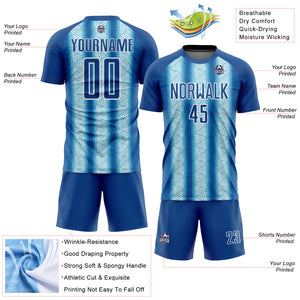 Custom Blue Light Blue-White Ethnic Stripes Sublimation Soccer Uniform Jersey