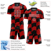 Load image into Gallery viewer, Custom Black Red-White Plaid Sublimation Soccer Uniform Jersey
