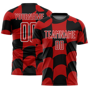 Custom Black Red-White Plaid Sublimation Soccer Uniform Jersey