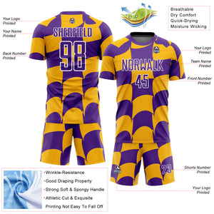 Custom Purple Gold-White Plaid Sublimation Soccer Uniform Jersey