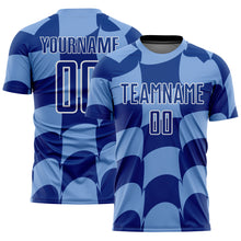 Load image into Gallery viewer, Custom Light Blue Royal-White Plaid Sublimation Soccer Uniform Jersey
