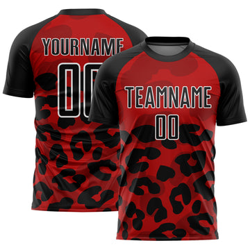 Custom Red Black-White Animal Print Sublimation Soccer Uniform Jersey