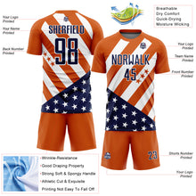 Load image into Gallery viewer, Custom Bay Orange Navy-White Vintage American Flag Sublimation Soccer Uniform Jersey
