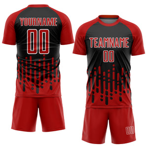 Custom Red Black-White Abstract Fluid Wave Sublimation Soccer Uniform Jersey