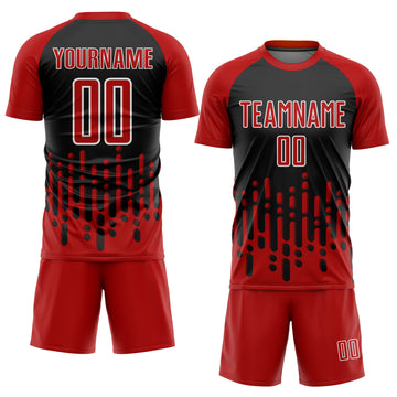 Custom Red Black-White Abstract Fluid Wave Sublimation Soccer Uniform Jersey