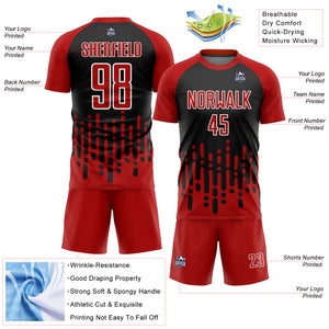 Custom Red Black-White Abstract Fluid Wave Sublimation Soccer Uniform Jersey