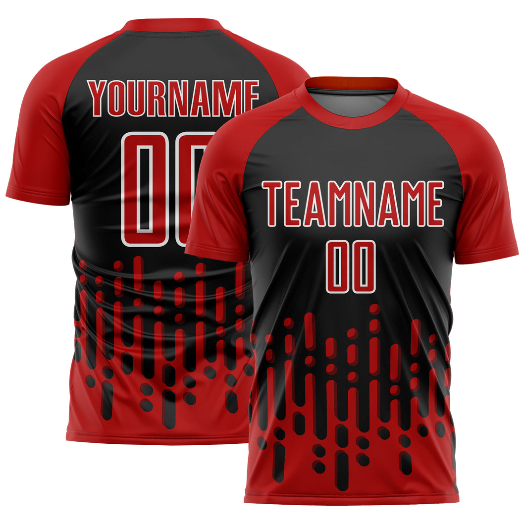 Custom Red Black-White Abstract Fluid Wave Sublimation Soccer Uniform Jersey