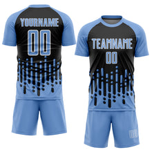 Load image into Gallery viewer, Custom Light Blue Black-White Abstract Fluid Wave Sublimation Soccer Uniform Jersey
