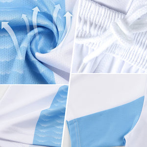 Custom Light Blue Black-White Abstract Fluid Wave Sublimation Soccer Uniform Jersey
