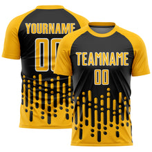 Load image into Gallery viewer, Custom Gold Black-White Abstract Fluid Wave Sublimation Soccer Uniform Jersey
