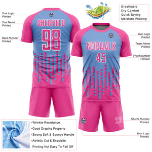 Custom Pink Light Blue-White Abstract Fluid Wave Sublimation Soccer Uniform Jersey