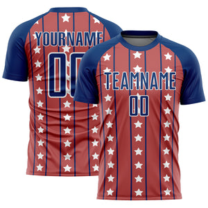 Custom Red Royal-White Stars And Stripes Sublimation Soccer Uniform Jersey