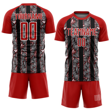 Custom Red Black-White Flowers Sublimation Soccer Uniform Jersey