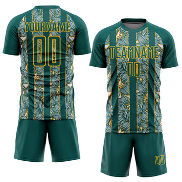 Custom Midnight Green Gold Flowers Sublimation Soccer Uniform Jersey