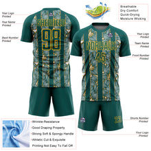 Load image into Gallery viewer, Custom Midnight Green Gold Flowers Sublimation Soccer Uniform Jersey
