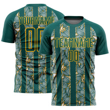 Load image into Gallery viewer, Custom Midnight Green Gold Flowers Sublimation Soccer Uniform Jersey
