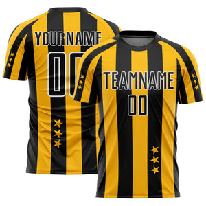 Custom Gold Black-White Stars And Squares Sublimation Soccer Uniform Jersey