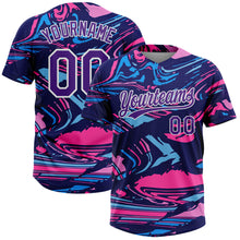 Load image into Gallery viewer, Custom Figure Purple Navy-Pink 3D Pattern Two-Button Unisex Softball Jersey
