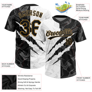 Custom Graffiti Pattern Black-Old Gold 3D Two-Button Unisex Softball Jersey