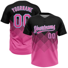 Load image into Gallery viewer, Custom Black Pink-Light Blue 3D Pattern Gradient Square Shapes Two-Button Unisex Softball Jersey
