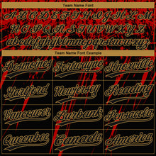 Load image into Gallery viewer, Custom Black Black Red-Old Gold 3D Pattern Two-Button Unisex Softball Jersey
